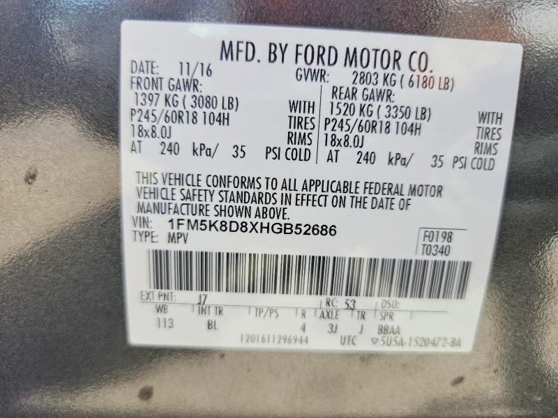 Aukcja sprzedaży 2017 Ford Explorer, vin: 1FM5K8D8XHGB52686, numer aukcji: 55750826