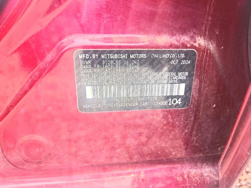 2024 Mitsubishi Mirage მანქანა იყიდება აუქციონზე, vin: ML32FUFJ2RHF17173, აუქციონის ნომერი: 57870046
