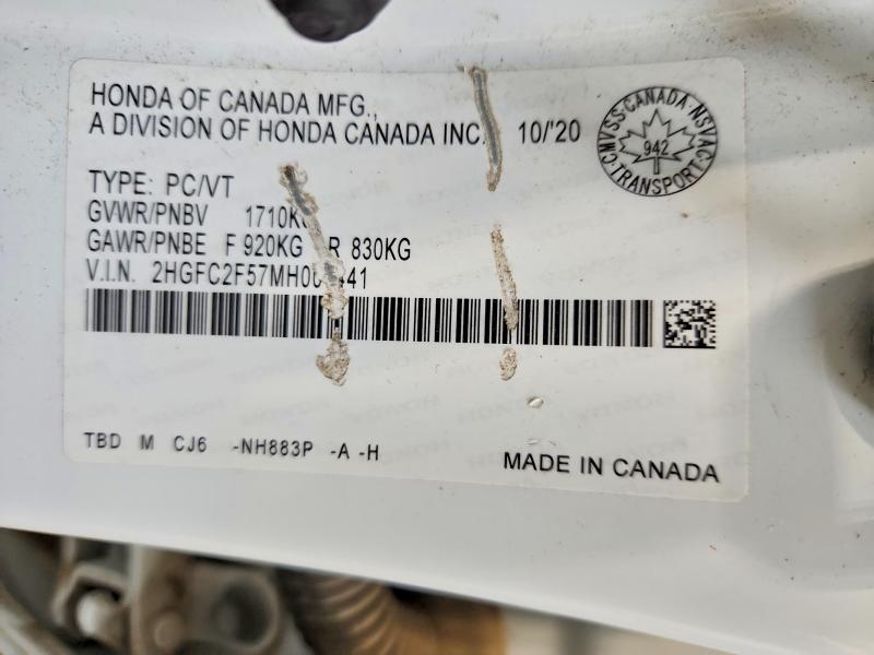 Продаж на аукціоні авто 2021 Honda Civic, vin: 2HGFC2F57MH001441, номер лоту: 55061196