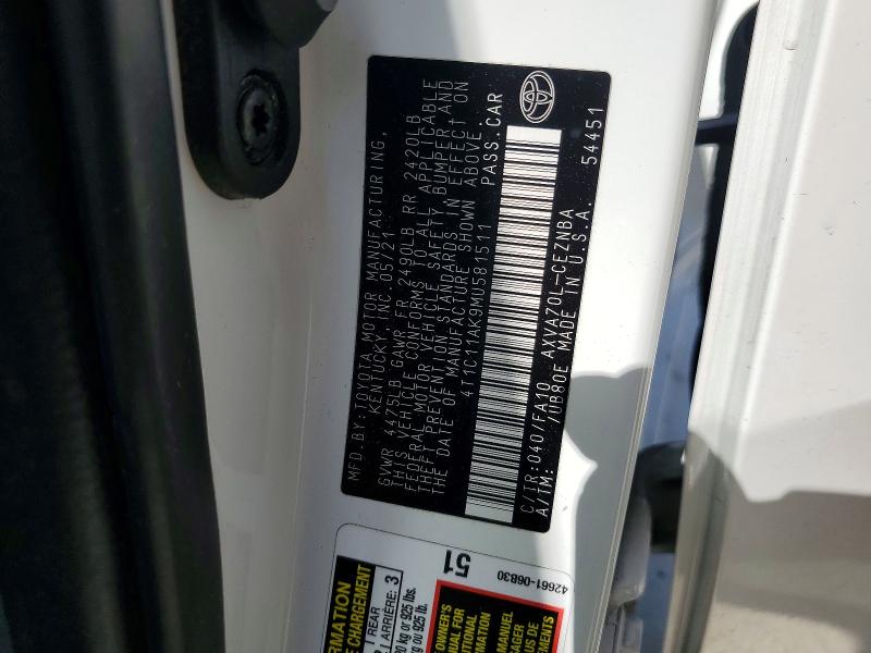 54285506 :رقم المزاد ، 4T1C11AK9MU581511 vin ، 2021 Toyota Camry مزاد بيع