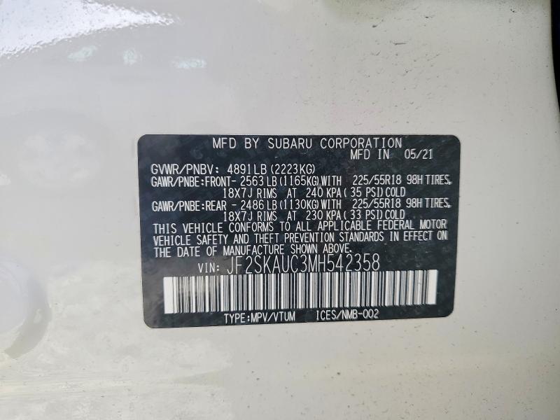 Продаж на аукціоні авто 2021 Subaru Forester, vin: JF2SKAUC3MH542358, номер лоту: 55558976