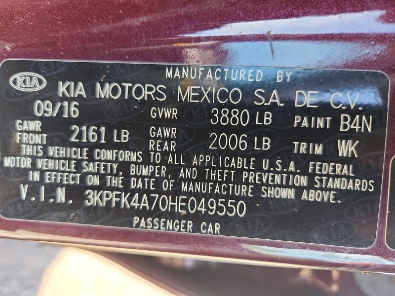 Продажа на аукционе авто 2017 Kia Forte, vin: 3KPFK4A70HE049550, номер лота: 56509916