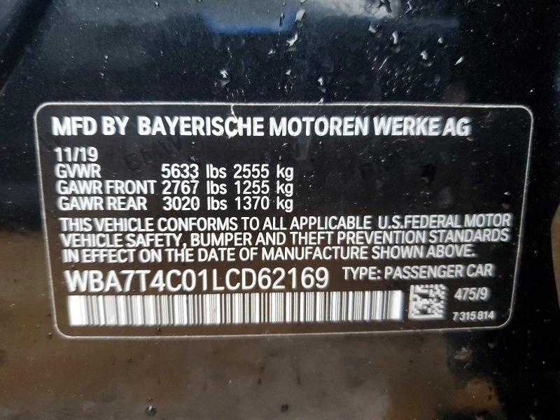57205466 :رقم المزاد ، WBA7T4C01LCD62169 vin ، 2020 Bmw 740 مزاد بيع