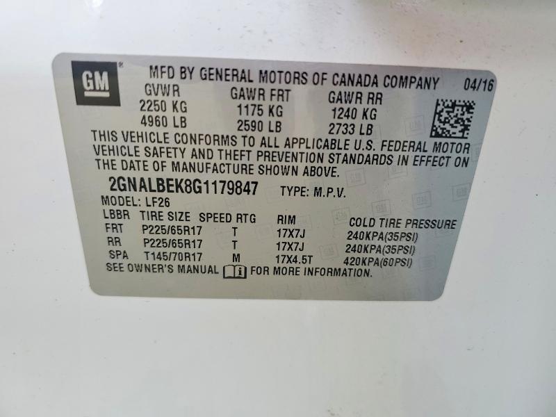 Aukcja sprzedaży 2016 Chevrolet Equinox, vin: 2GNALBEK8G1179847, numer aukcji: 59197606