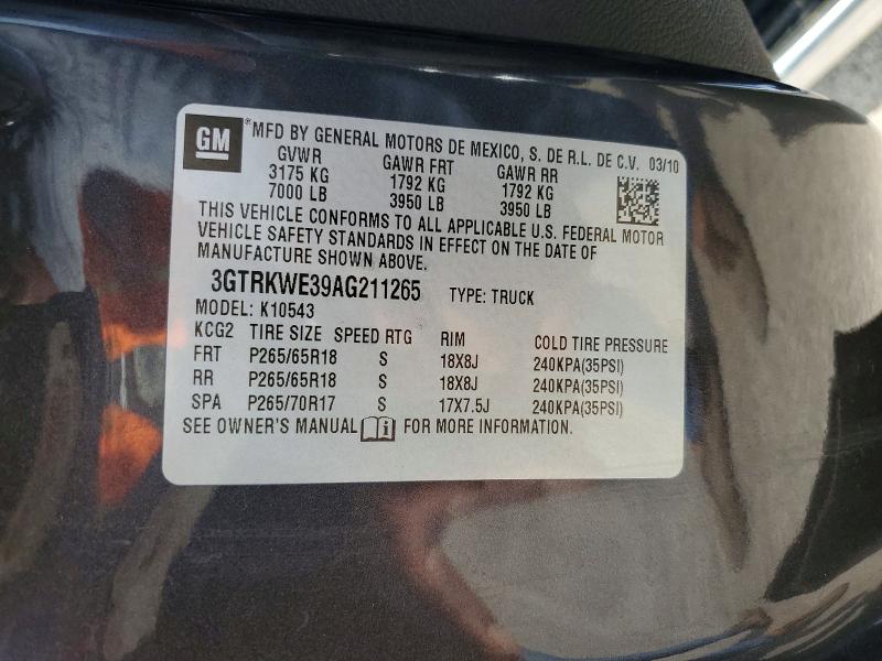 2010 Gmc Sierra მანქანა იყიდება აუქციონზე, vin: 3GTRKWE39AG211265, აუქციონის ნომერი: 57052806