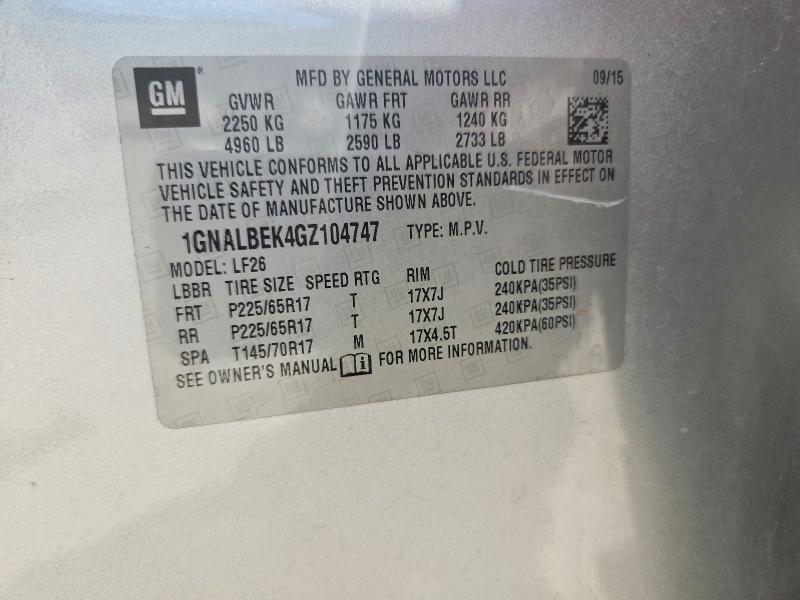 Продаж на аукціоні авто 2016 Chevrolet Equinox, vin: 1GNALBEK4GZ104747, номер лоту: 57470706