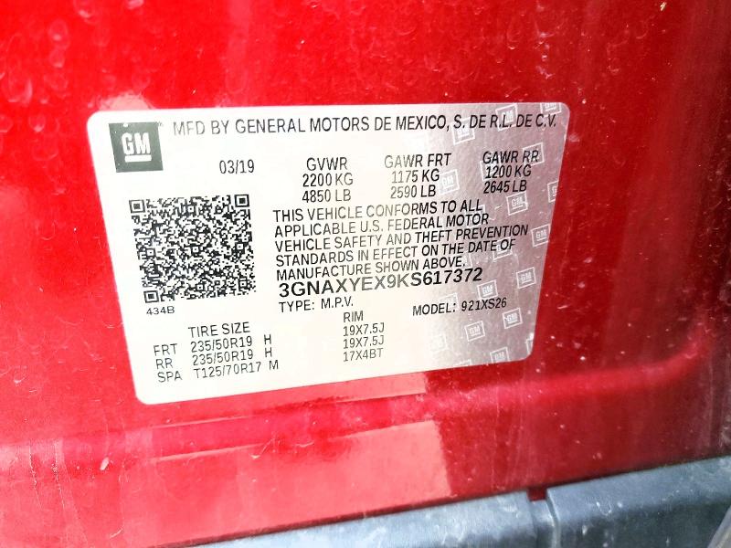 Aukcja sprzedaży 2019 Chevrolet Equinox, vin: 3GNAXYEX9KS617372, numer aukcji: 55216676