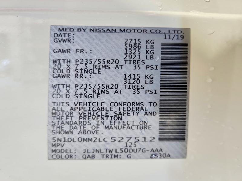 55283886 :رقم المزاد ، 5N1DL0MM2LC527512 vin ، 2020 Infiniti Qx60 مزاد بيع