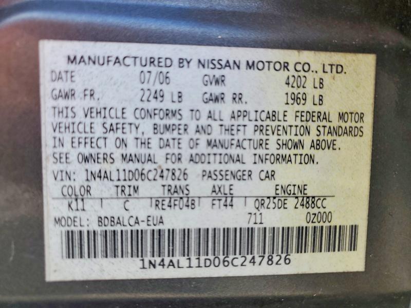 Aukcja sprzedaży 2006 Nissan Altima, vin: 1N4AL11D06C247826, numer aukcji: 56230196