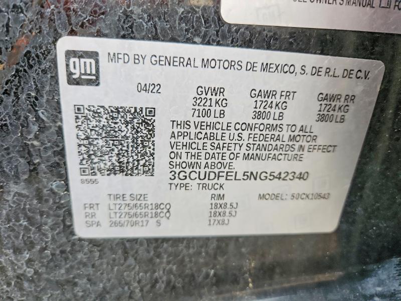 56350576 :رقم المزاد ، 3GCUDFEL5NG542340 vin ، 2022 Chevrolet Silverado مزاد بيع