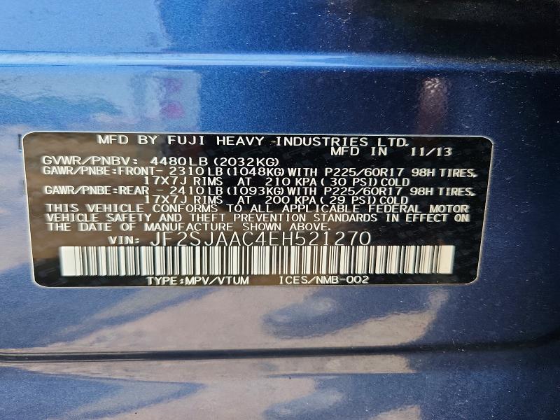 2014 Subaru Forester მანქანა იყიდება აუქციონზე, vin: JF2SJAAC4EH521270, აუქციონის ნომერი: 59162196