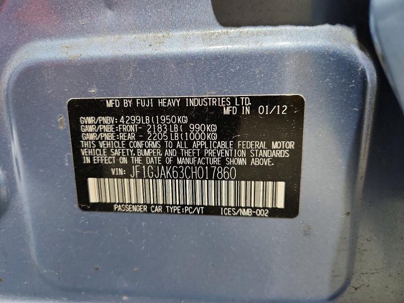 58366226 :رقم المزاد ، JF1GJAK63CH017860 vin ، 2012 Subaru Impreza مزاد بيع