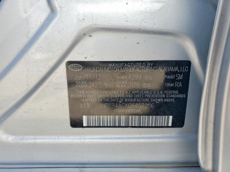Aukcja sprzedaży 2012 Hyundai Sonata, vin: 5NPEB4ACXCH452206, numer aukcji: 57059766