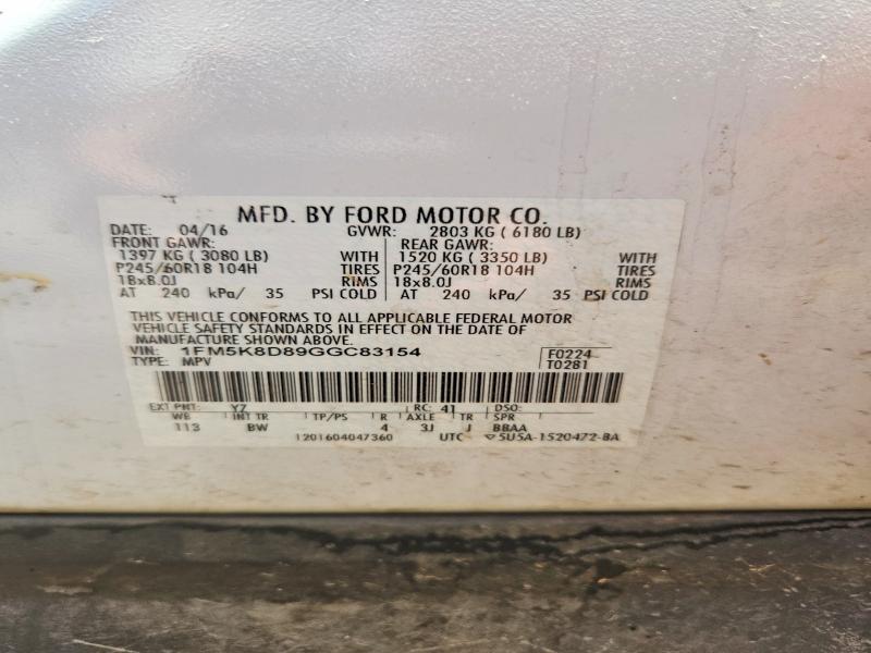 Продаж на аукціоні авто 2016 Ford Explorer, vin: 1FM5K8D89GGC83154, номер лоту: 58465356