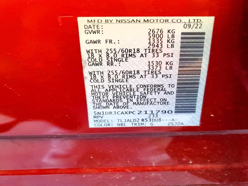 2023 Nissan Pathfinder მანქანა იყიდება აუქციონზე, vin: 5N1DR3CAXPC211790, აუქციონის ნომერი: 54816856