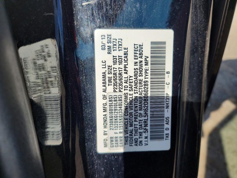 Aukcja sprzedaży 2013 Honda Odyssey, vin: 5FNRL5H62DB060289, numer aukcji: 56422076