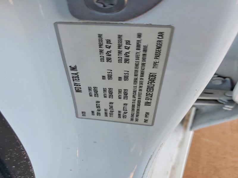 2020 Tesla Model 3 მანქანა იყიდება აუქციონზე, vin: 5YJ3E1EBXLF646361, აუქციონის ნომერი: 57628236