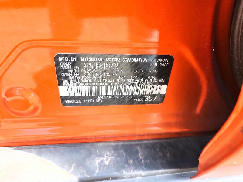 57998066 :رقم المزاد ، JA4APUAU7NU009541 vin ، 2022 Mitsubishi Outlander Sport مزاد بيع
