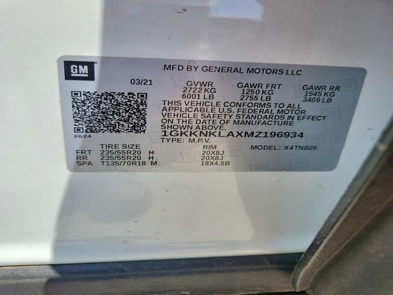 Aukcja sprzedaży 2021 Gmc Acadia, vin: 1GKKNKLAXMZ196934, numer aukcji: 56765866