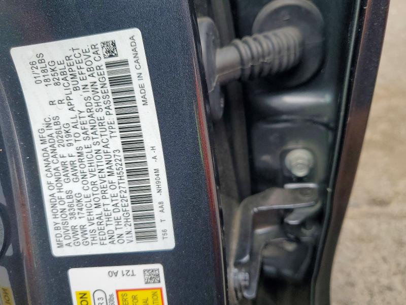 Продаж на аукціоні авто 2026 Honda Civic, vin: 2HGFE2F27TH552273, номер лоту: 58324476