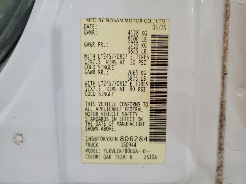 2015 Nissan Nv მანქანა იყიდება აუქციონზე, vin: 1N6BF0KYXFN806284, აუქციონის ნომერი: 58330116
