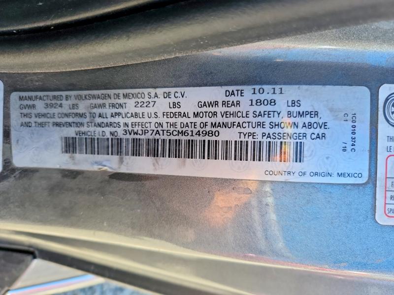 56818036 :رقم المزاد ، 3VWJP7AT5CM614980 vin ، 2012 Volkswagen Beetle مزاد بيع