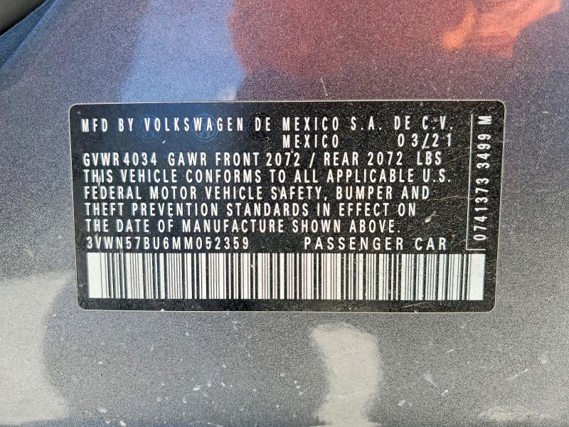 Продаж на аукціоні авто 2021 Volkswagen Jetta, vin: 3VWN57BU6MM052359, номер лоту: 57625626