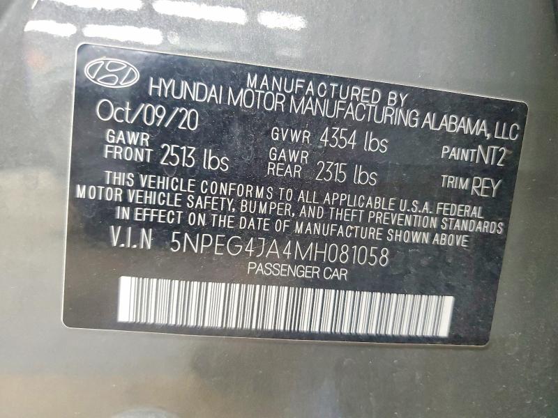 Aukcja sprzedaży 2021 Hyundai Sonata, vin: 5NPEG4JA4MH081058, numer aukcji: 57470606