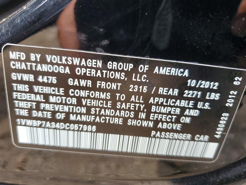 Aukcja sprzedaży 2013 Volkswagen Passat, vin: 1VWBP7A34DC057986, numer aukcji: 58771116