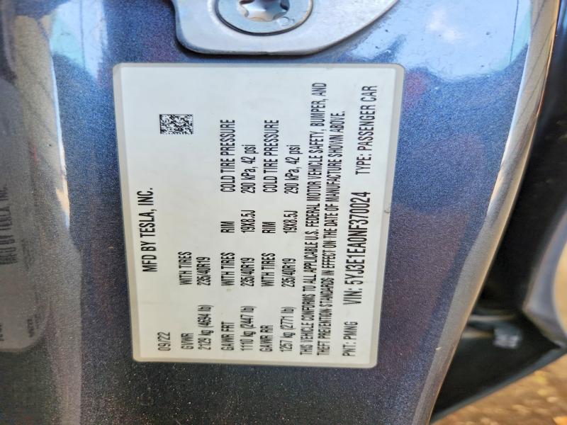 58396256 :رقم المزاد ، 5YJ3E1EA0NF370024 vin ، 2022 Tesla Model 3 مزاد بيع