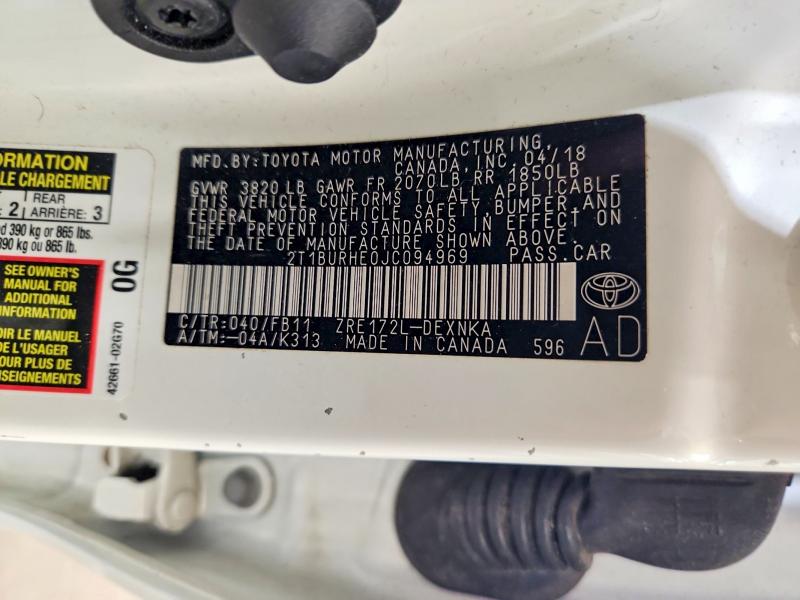 Продажа на аукционе авто 2018 Toyota Corolla, vin: 2T1BURHE0JC094969, номер лота: 56047246
