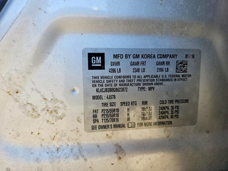 2016 Buick Encore მანქანა იყიდება აუქციონზე, vin: KL4CJBSB0GB623972, აუქციონის ნომერი: 55945666