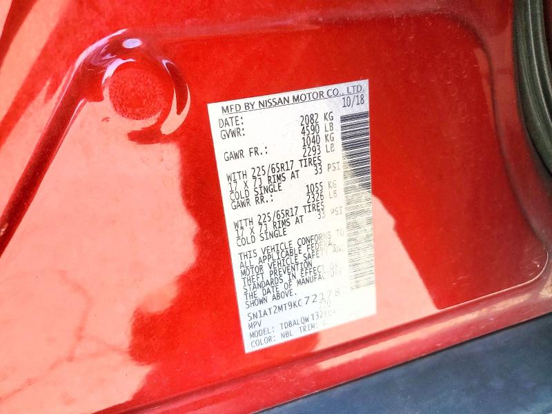 2019 Nissan Rogue მანქანა იყიდება აუქციონზე, vin: 5N1AT2MT9KC721782, აუქციონის ნომერი: 57916356