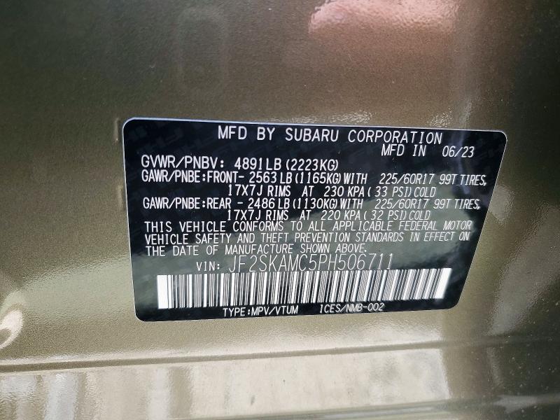 2023 Subaru Forester მანქანა იყიდება აუქციონზე, vin: JF2SKAMC5PH506711, აუქციონის ნომერი: 58600406