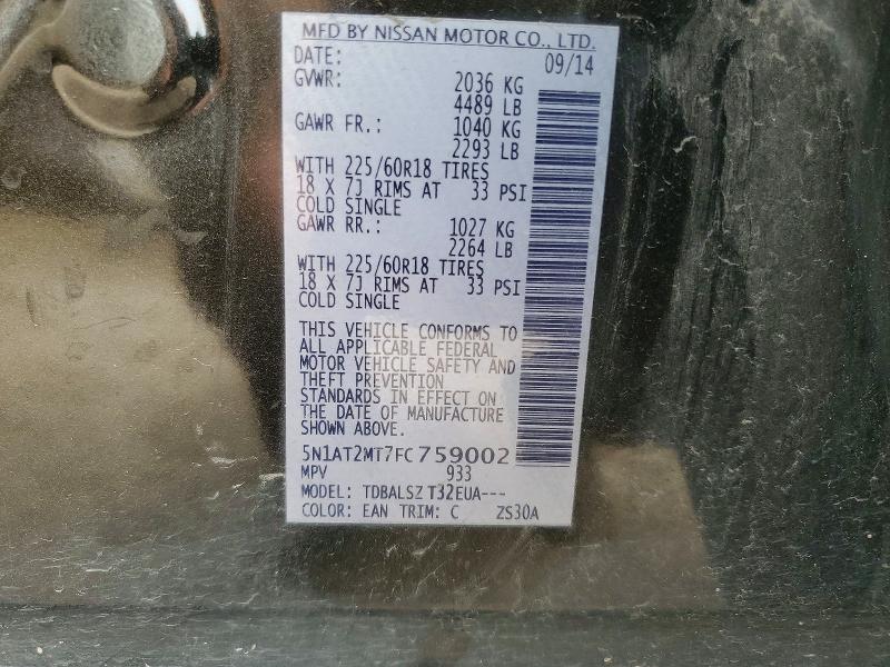 56531446 :رقم المزاد ، 5N1AT2MT7FC759002 vin ، 2015 Nissan Rogue مزاد بيع