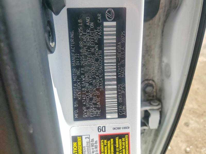 Продаж на аукціоні авто 2022 Lexus Es 300h, vin: 58AGA1C15NU020318, номер лоту: 55763156