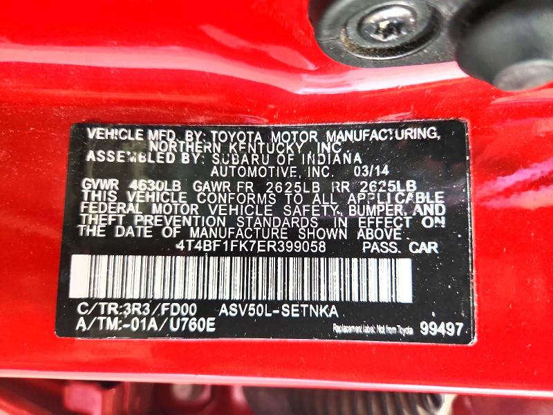 Aukcja sprzedaży 2014 Toyota Camry, vin: 4T4BF1FK7ER399058, numer aukcji: 56872336