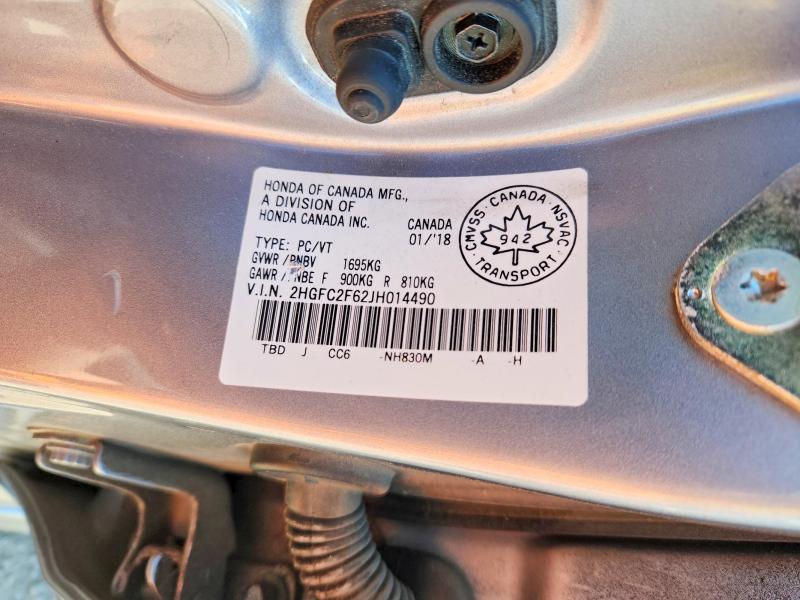 55046936 :رقم المزاد ، 2HGFC2F62JH014490 vin ، 2018 Honda Civic مزاد بيع