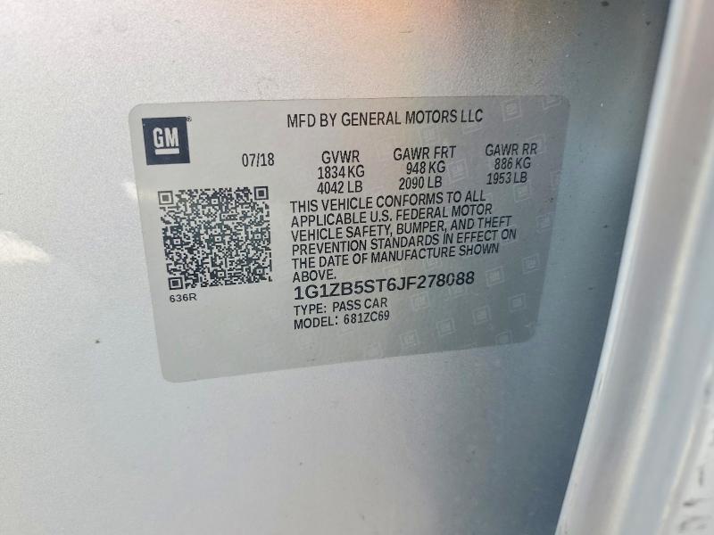 Продажа на аукционе авто 2018 Chevrolet Malibu, vin: 1G1ZB5ST6JF278088, номер лота: 57547536