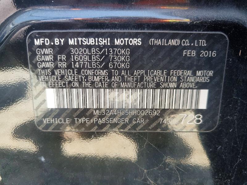 Auction sale of the 2017 Mitsubishi Mirage, vin: ML32A4HJ5HH002692, lot number: 57345396