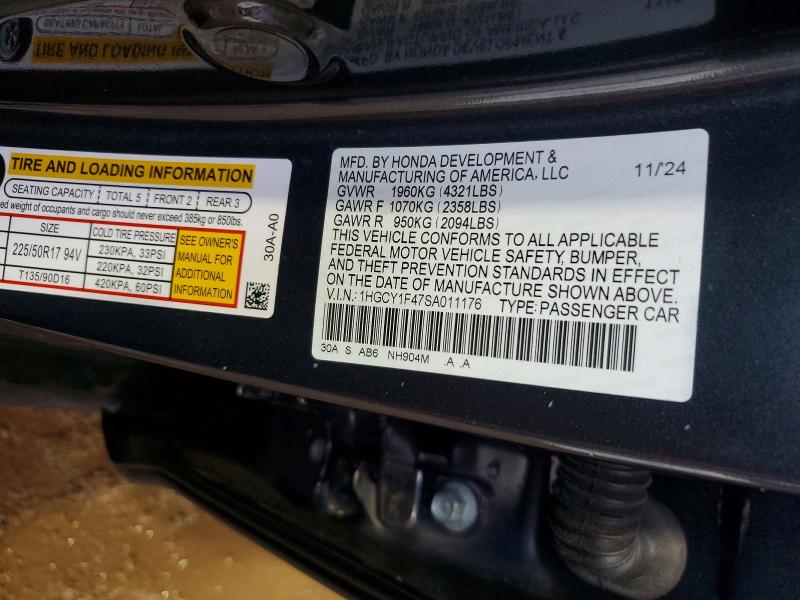 2025 Honda Accord მანქანა იყიდება აუქციონზე, vin: 1HGCY1F47SA011176, აუქციონის ნომერი: 56258536