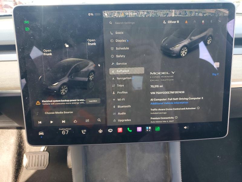 2022 Tesla Model Y მანქანა იყიდება აუქციონზე, vin: 7SAYGDEE7NF357438, აუქციონის ნომერი: 56866916