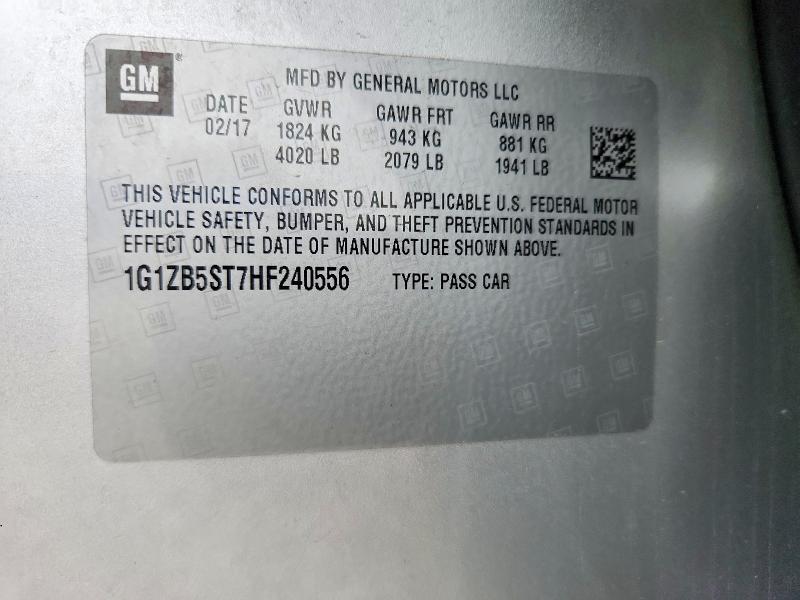 58017496 :رقم المزاد ، 1G1ZB5ST7HF240556 vin ، 2017 Chevrolet Malibu مزاد بيع
