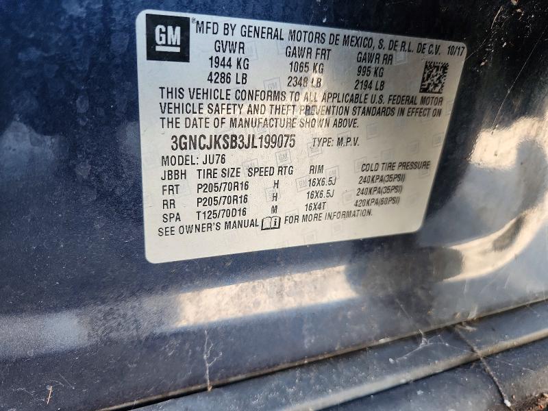 Aukcja sprzedaży 2018 Chevrolet Trax, vin: 3GNCJKSB3JL199075, numer aukcji: 58645816