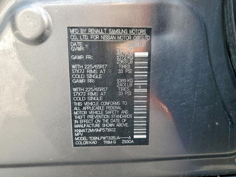 Продаж на аукціоні авто 2017 Nissan Rogue, vin: KNMAT2MV9HP571602, номер лоту: 55125026