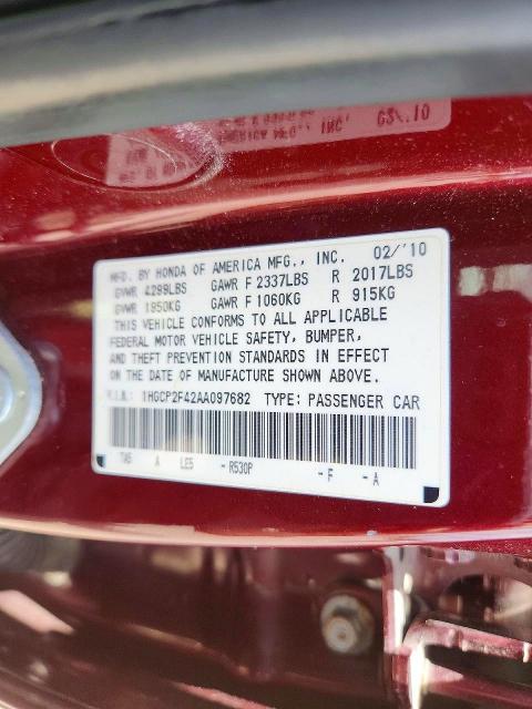 2010 Honda Accord მანქანა იყიდება აუქციონზე, vin: 1HGCP2F42AA097682, აუქციონის ნომერი: 57069876