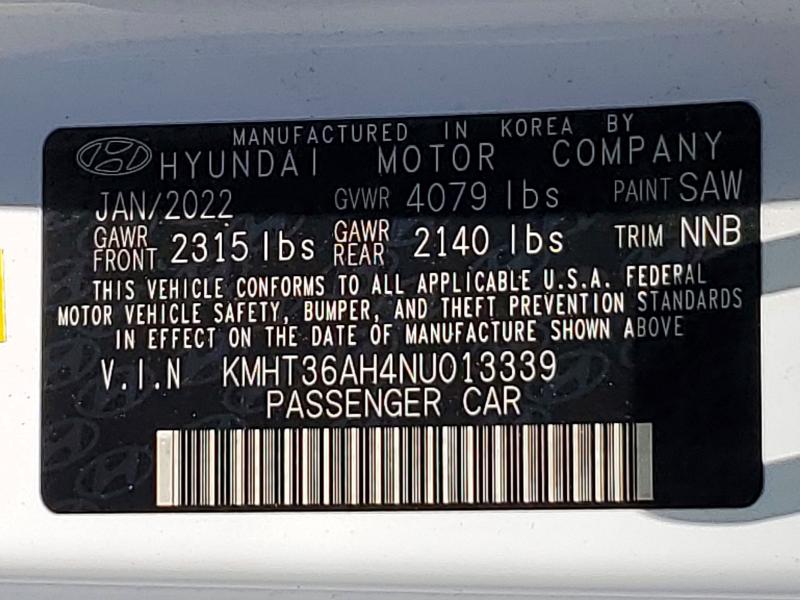 58413036 :رقم المزاد ، KMHT36AH4NU013339 vin ، 2022 Hyundai Veloster N مزاد بيع