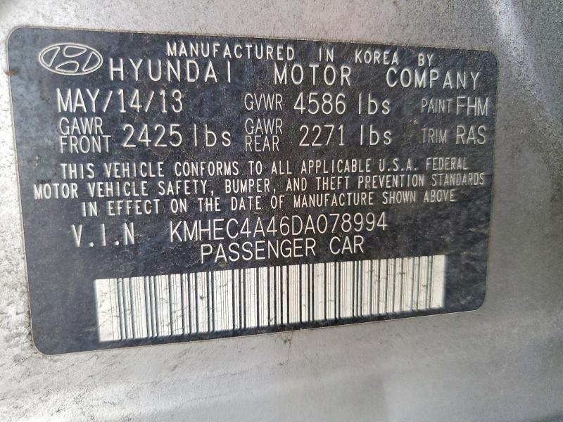 2013 Hyundai Sonata მანქანა იყიდება აუქციონზე, vin: KMHEC4A46DA078994, აუქციონის ნომერი: 58014276
