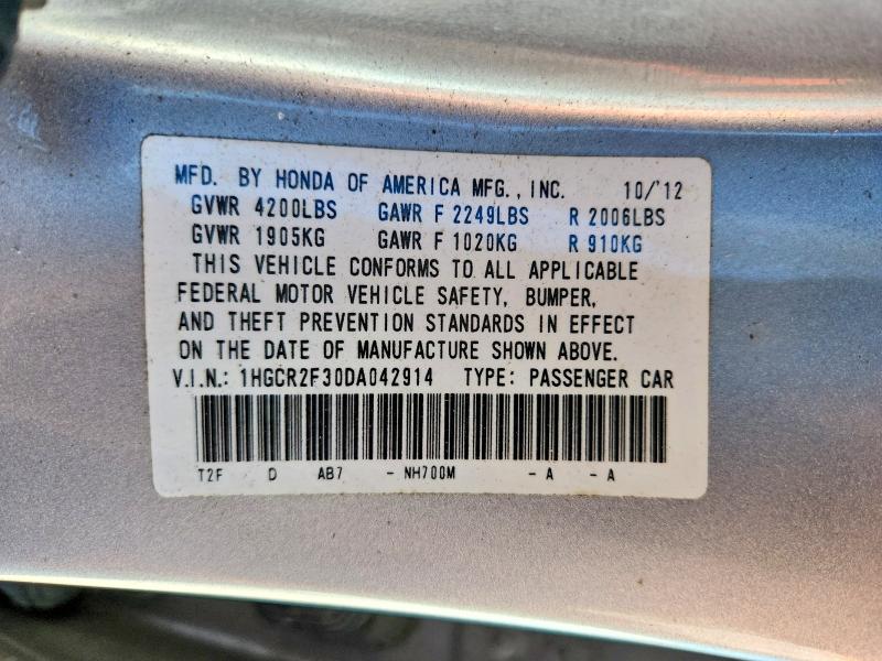 2013 Honda Accord მანქანა იყიდება აუქციონზე, vin: 1HGCR2F30DA042914, აუქციონის ნომერი: 55577706
