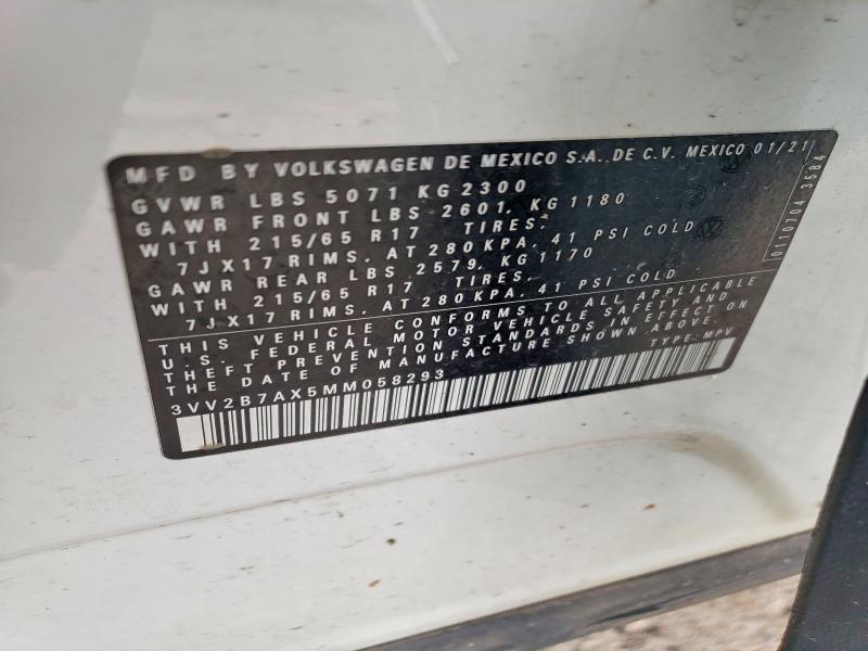 57832526 :رقم المزاد ، 3VV2B7AX5MM058293 vin ، 2021 Volkswagen Tiguan مزاد بيع